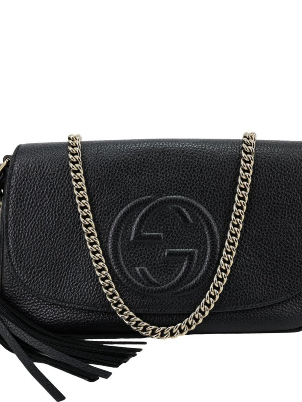 Gucci Soho Flap Leather Chain Crossbody Bag Black 536224